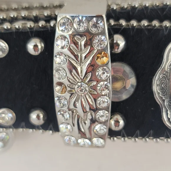 CW Country Western Crystal & Rhinestone Studded Leather Black Belt - Picture 7 of 13